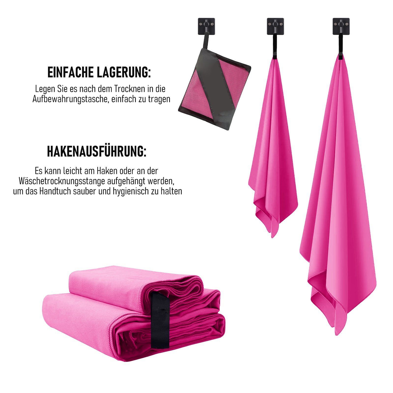 CALIYO Handtücher Band aufgehängt Mikrofaser für Sauna, Trocknung Handtuch Set mit wenn Sporthandtuch, Sporthandtuch Hellrosa Schnelle 2-Tlg