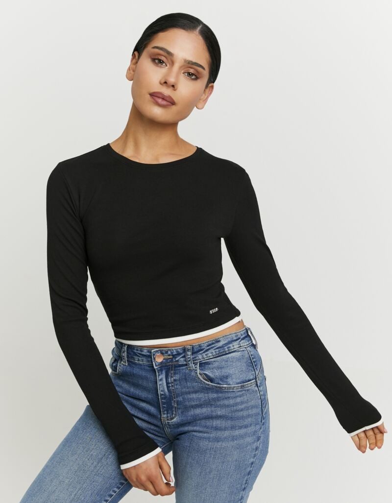 Tally Weijl Langarmshirt STSCOCUFFA Baumwollmischung, Basic Shirt, bauchfrei