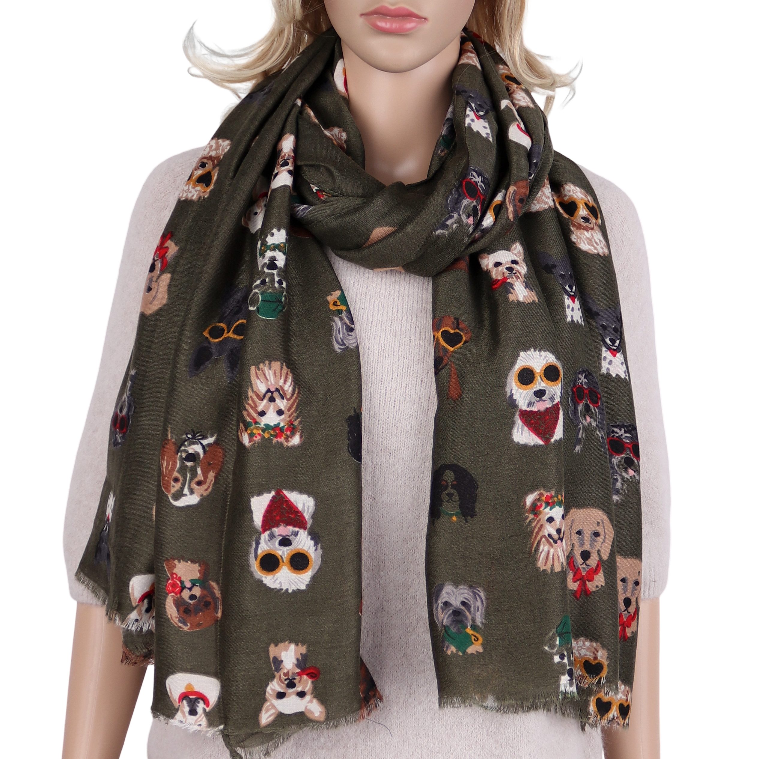 MIRROSI Modeschal Weich XXL ca.88x180cm Schal Bunt Hunde Muster, (Hundemuster Hund Muster; ca.145 Gramm, Neue Kollektion Herbst/Winter 2025), Damen Halstuch ideal für Herbst und Winter oder Ganzesjahr