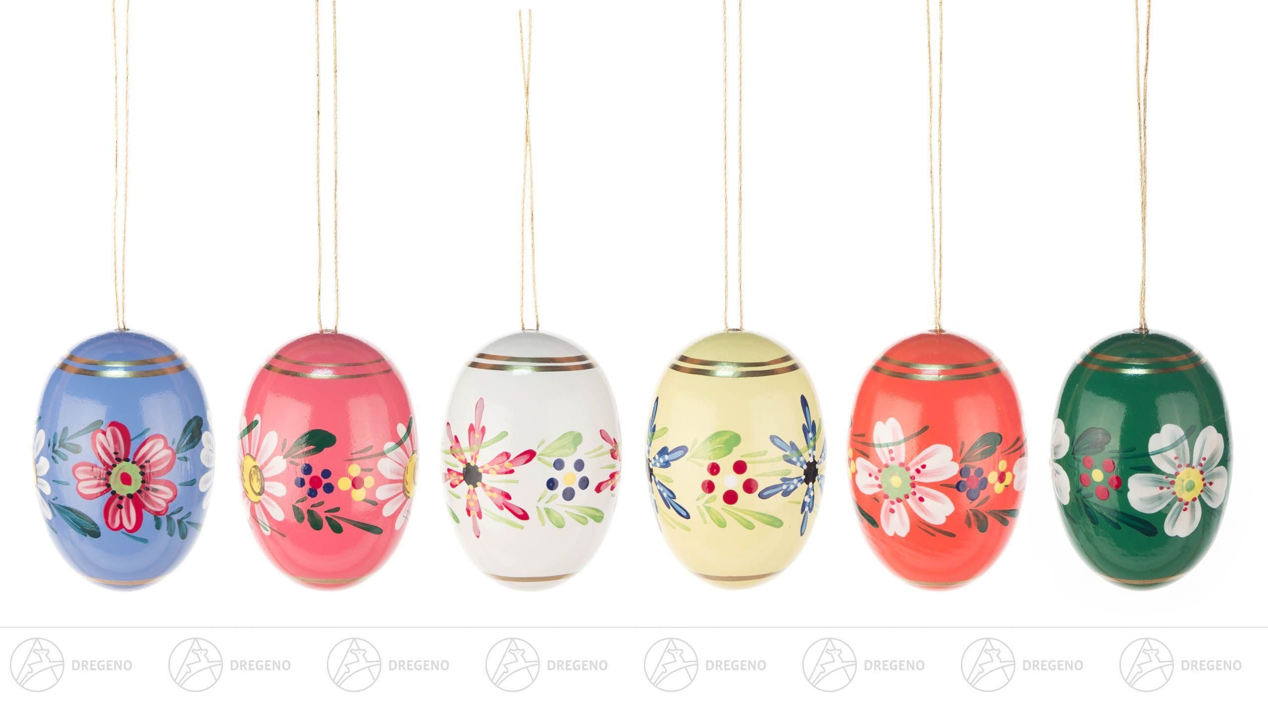 Dregeno Erzgebirge Osterei Ostern & Frühjahr Behang Ostereier mit Blumenmotiven (6) Höhe ca 5,5