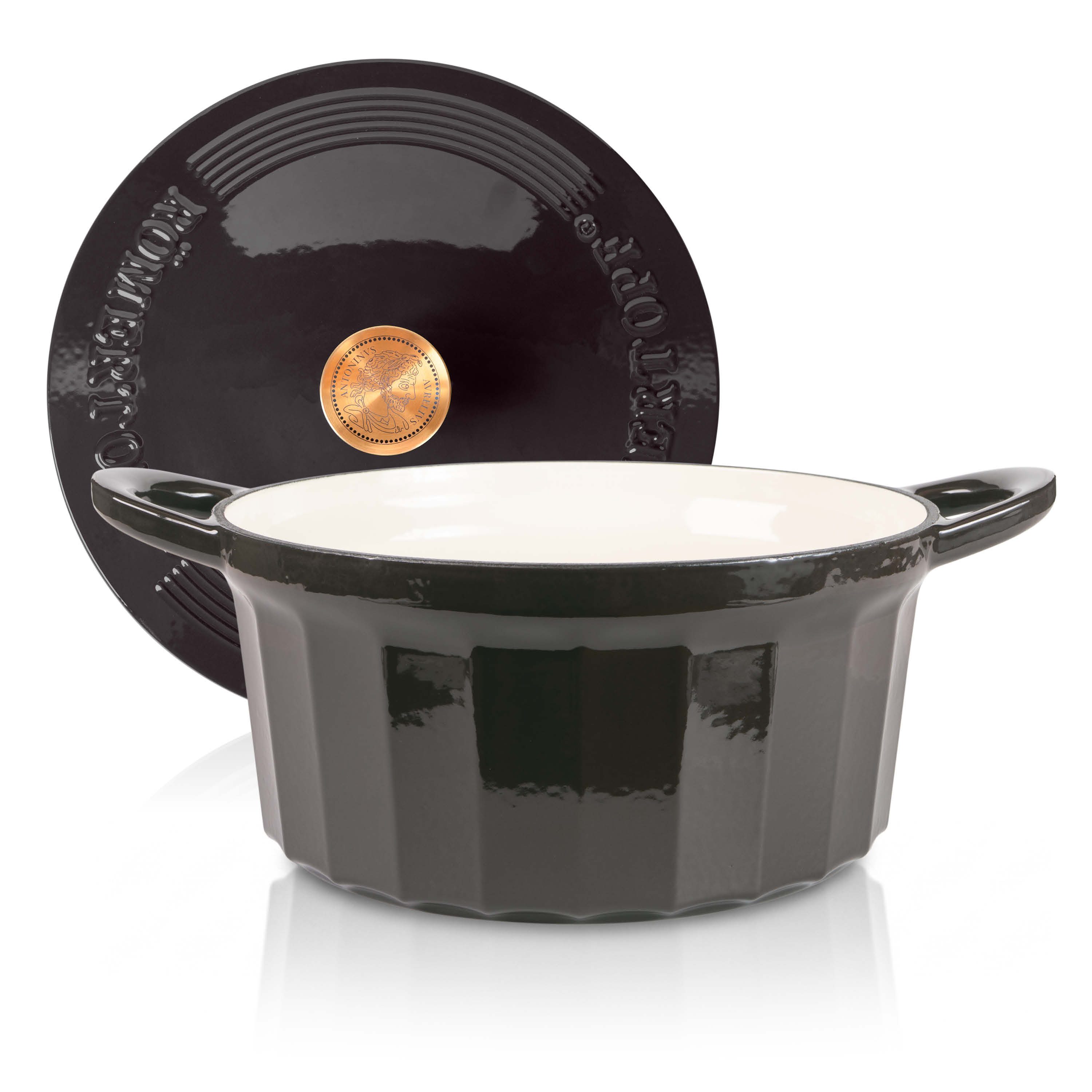 RÖMERTOPF Bratentopf Gusseisen Topf 24cm Schwarz, Gusseisen (Set, 2-tlg., Set mit Deckel), Backofengeeignet Induktionsgeeignet Zum Braten, Schmoren, Kochen