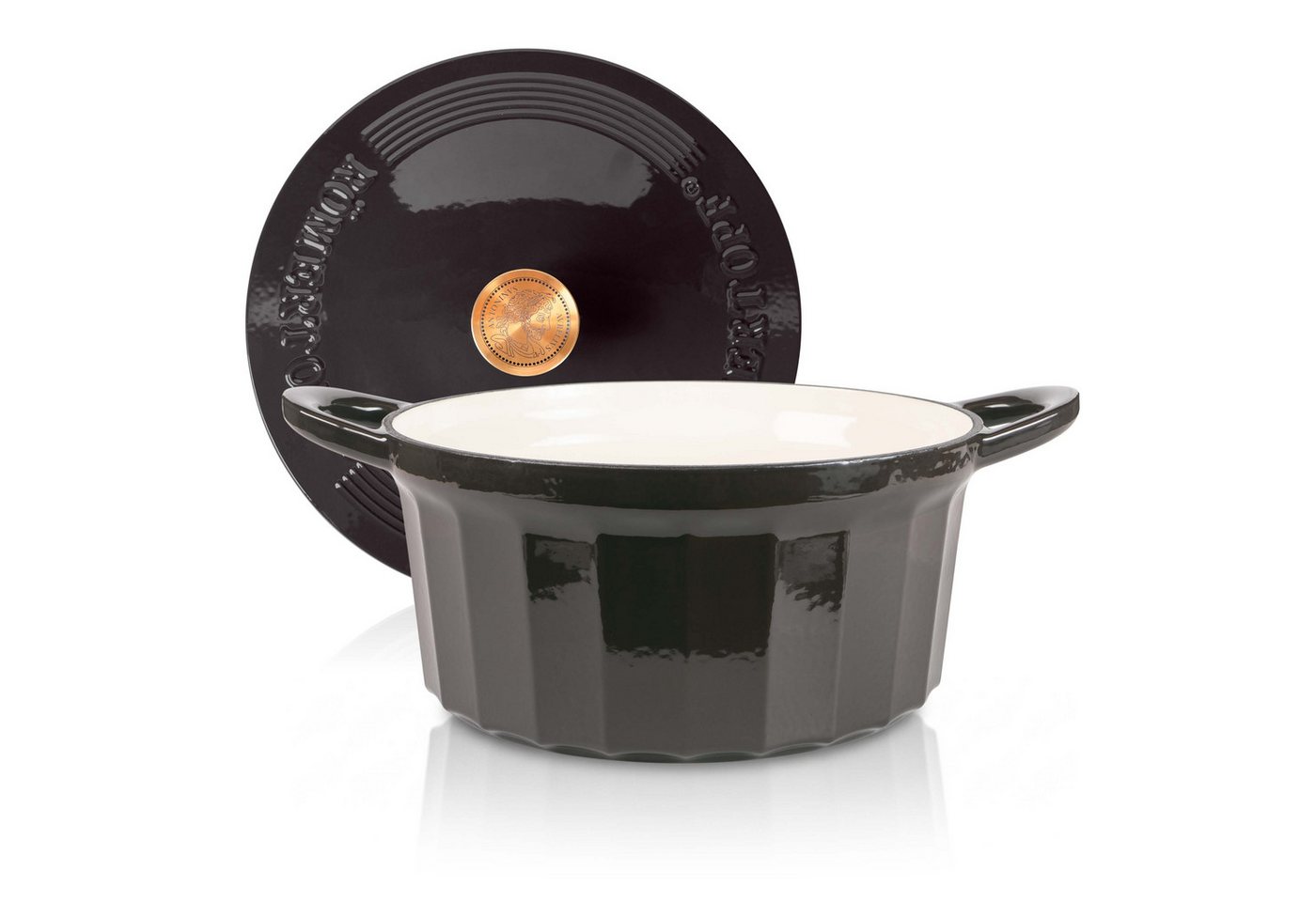 RÖMERTOPF Bratentopf Gusseisen Topf 24cm Schwarz, Gusseisen (Set, 2-tlg., Set mit Deckel), Backofengeeignet Induktionsgeeignet Zum Braten, Schmoren, Kochen