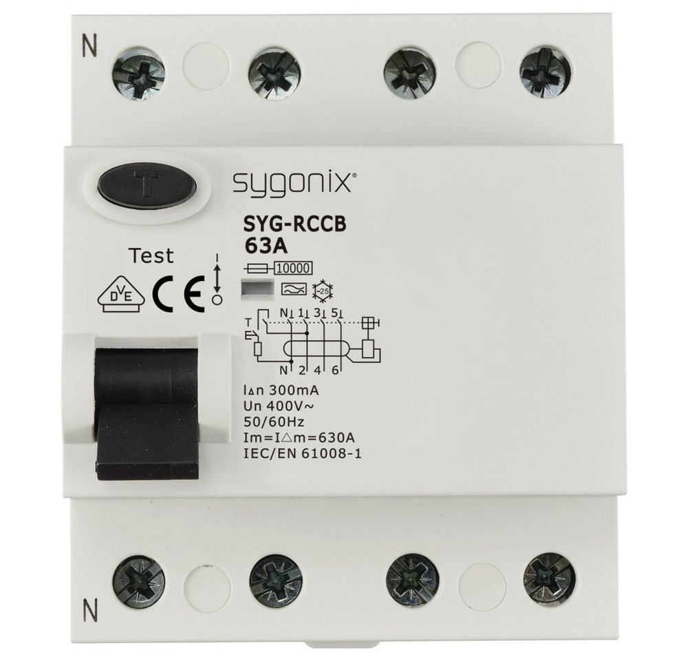 Thumbnail - Sygonix Sicherheitsrelais Sygonix SY-6438024 SYG-RCCB 3P+N/A63/10kA/300mA Fehlerstrom-Schutzscha