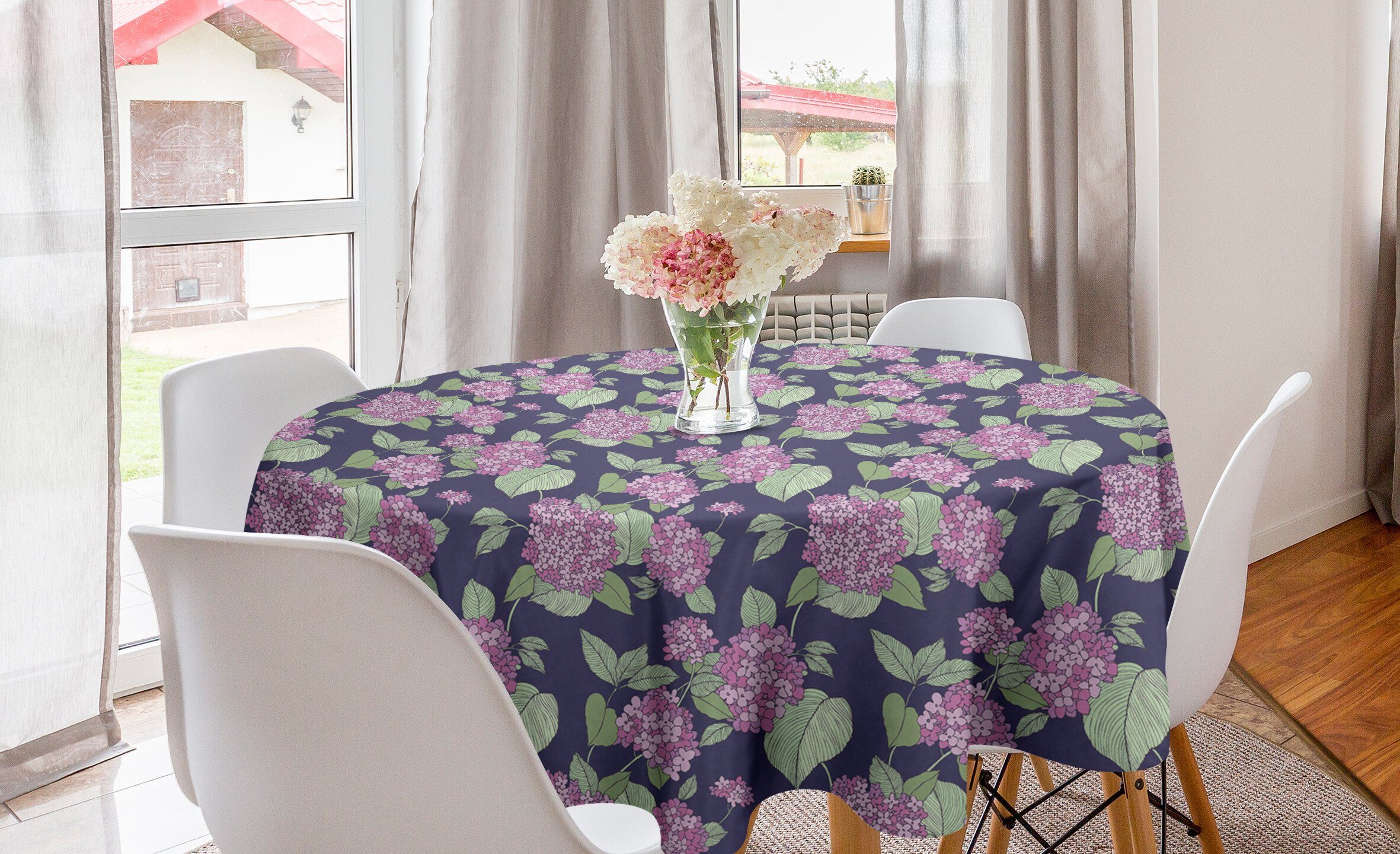 Küche Blumen-Garten Tischdecke für Abdeckung Kreis Dekoration, Abakuhaus Esszimmer Tischdecke Vintage Lila Blumen