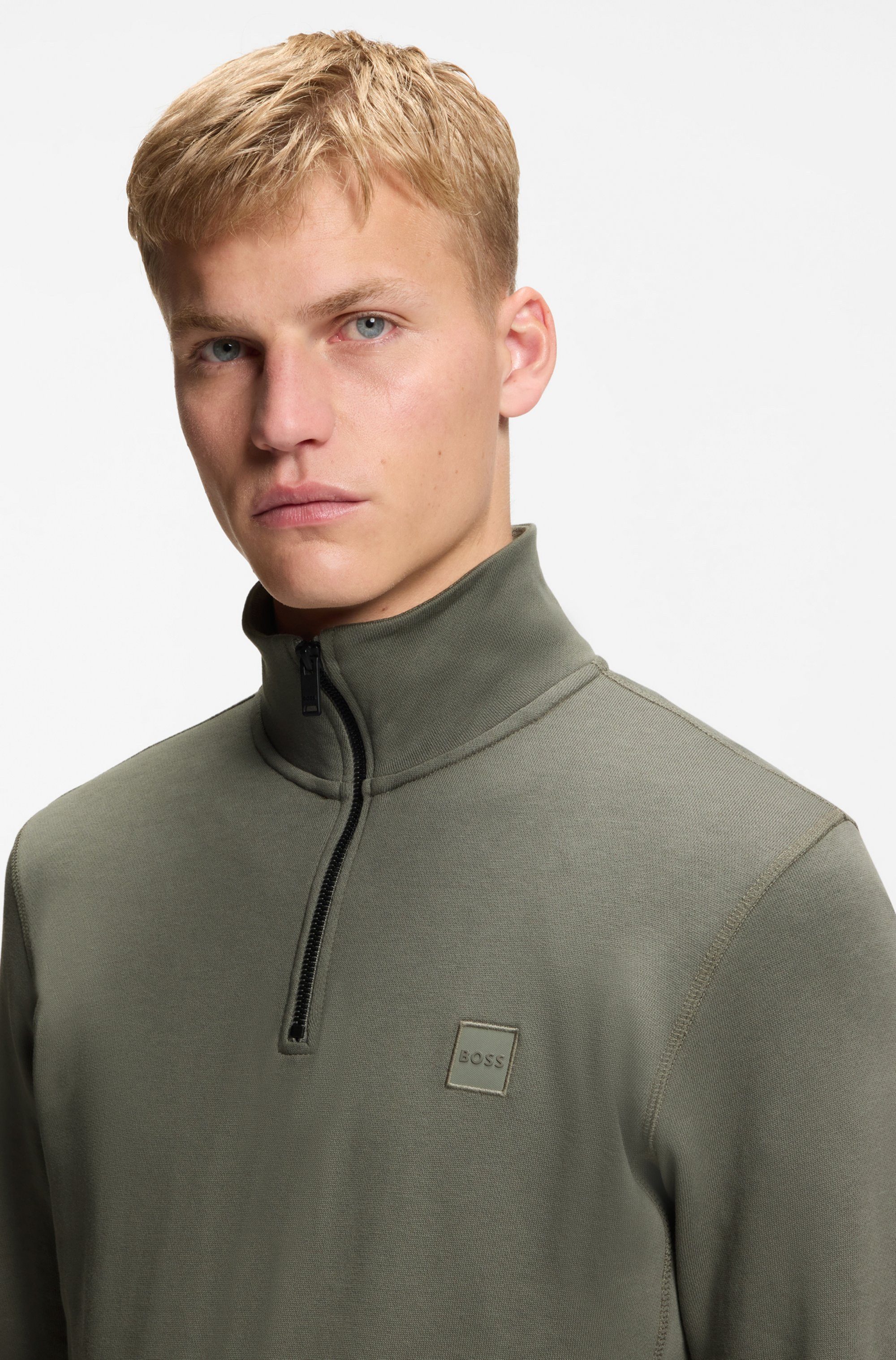 BOSS ORANGE Sweatshirt Zetrust (1-tlg) Troyerkragen mit Reißverschluss, Regular Fit, BOSS-Label