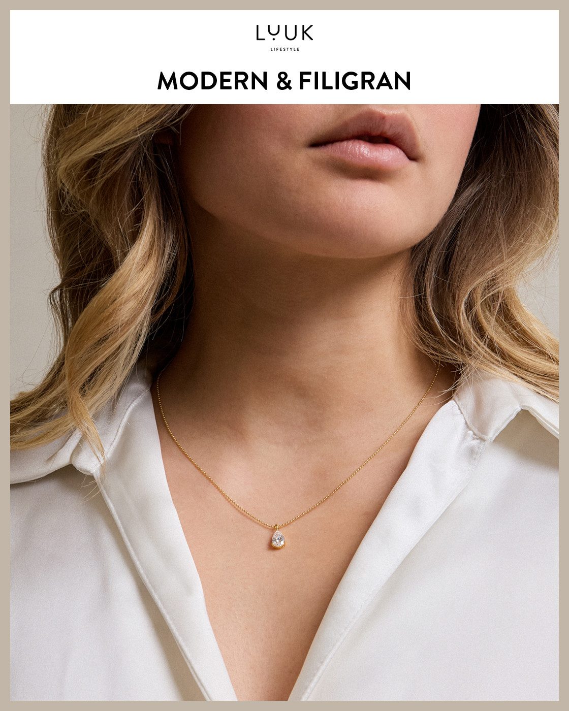 LUUK LIFESTYLE Kette mit Anhänger Transparent, Halskette mit Zirkonia Stein
