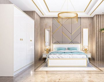 Feldmann-Wohnen Schlafzimmer-Set Luxor, (Luxor), 4-teilig polarweiß Hochglanz Gold