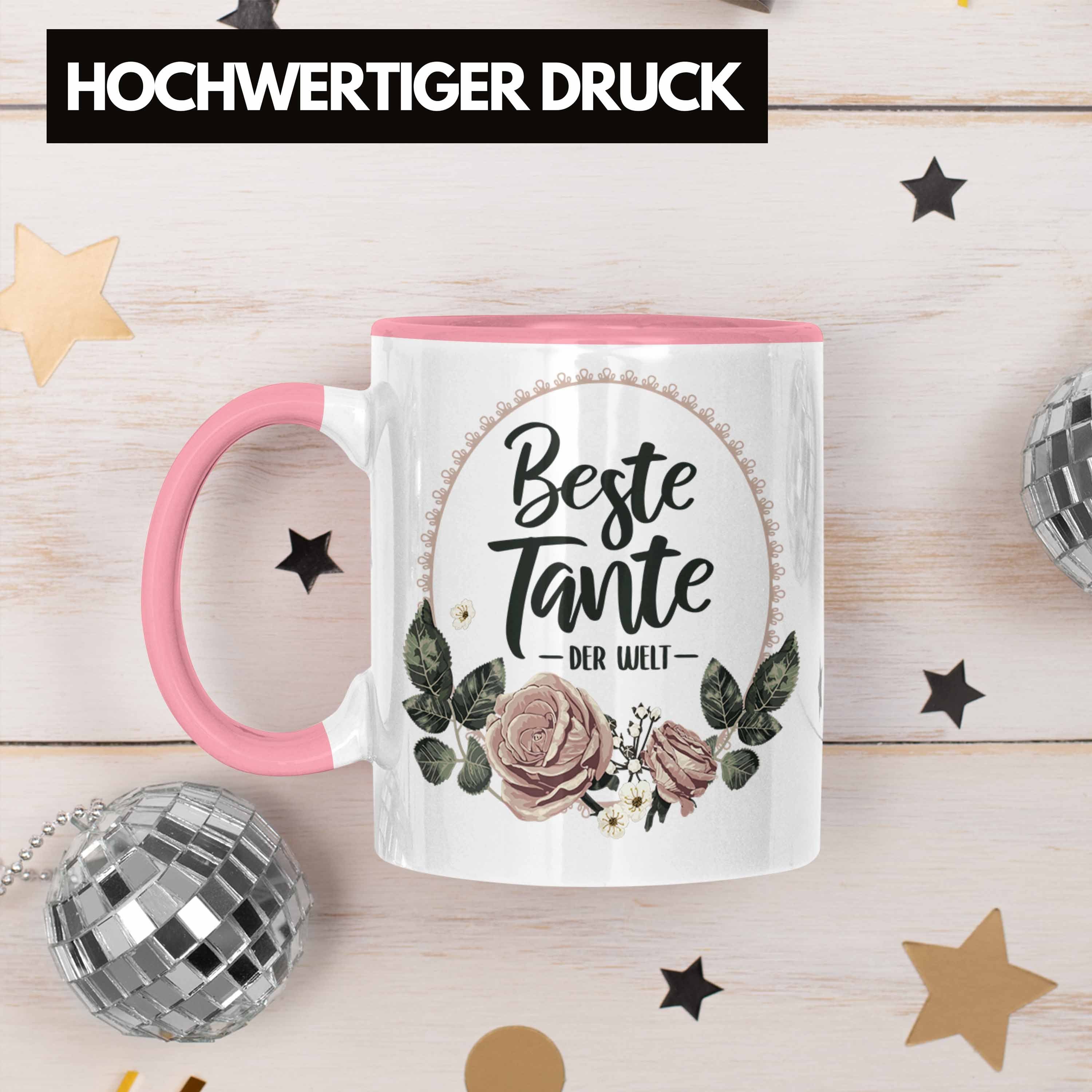 Trendation Tasse Trendation Tasse mit der Rosa Coole Tante Tante für - Spruch Beste Welt Kaffeetasse Geschenk