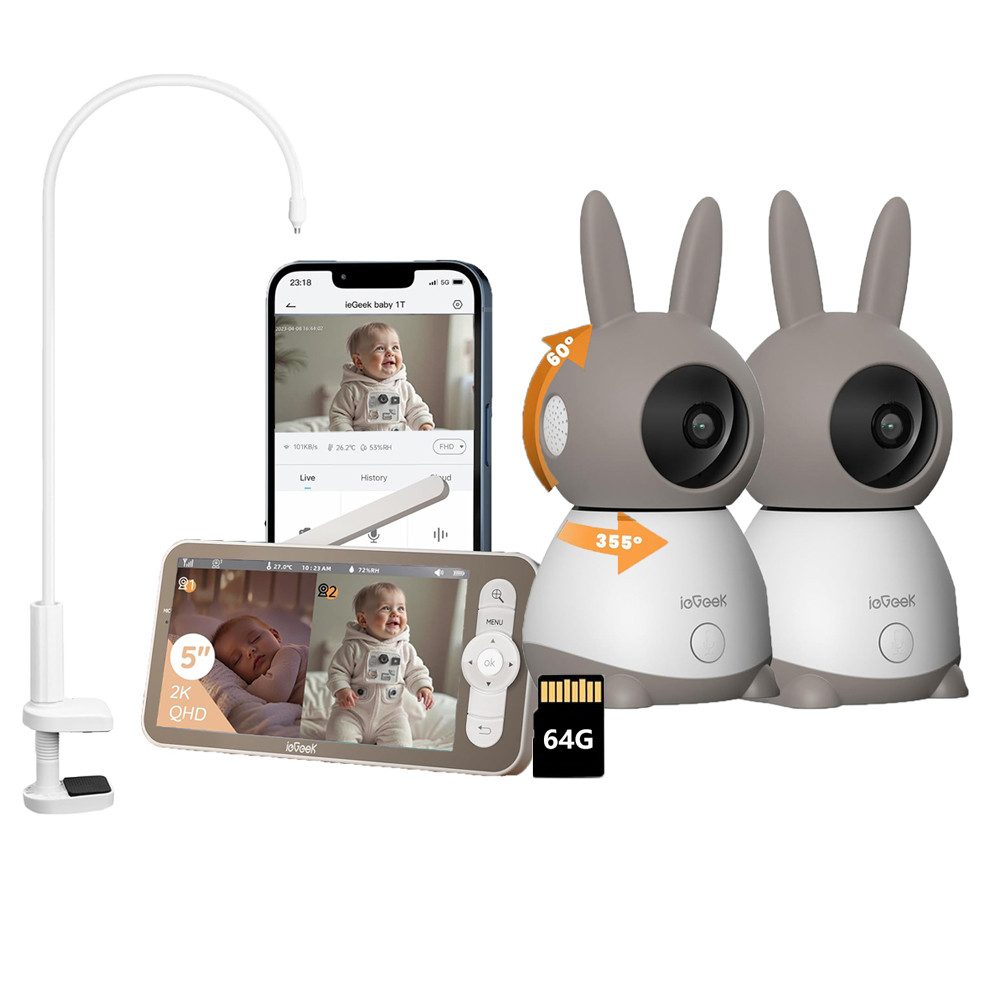Video-Babyphone Babyphone mit Kamera WLAN Babyfon Video mit Halterung mit 64G Karte