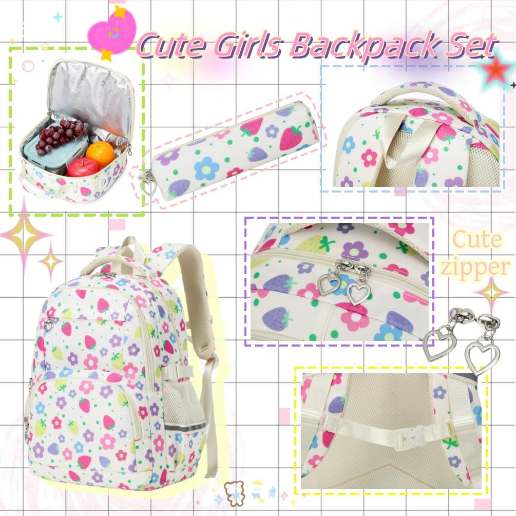 MOPUEA Schulrucksack Schulrucksack Set 3 tlg Leicht Atmungsaktiv mit Federmappe&Lunchtasche