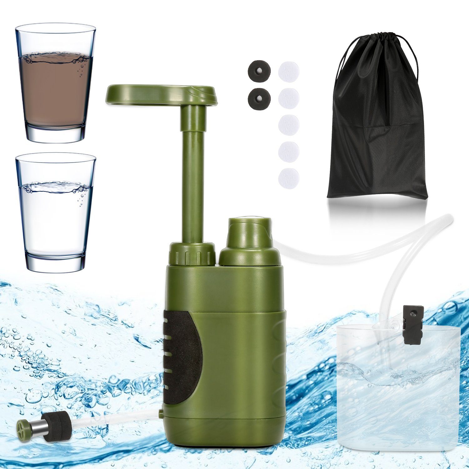 Gimisgu Wasserfilter Wasserfilter Outdoor 3000L Survival Camping für Trinkwasser Tragbarer