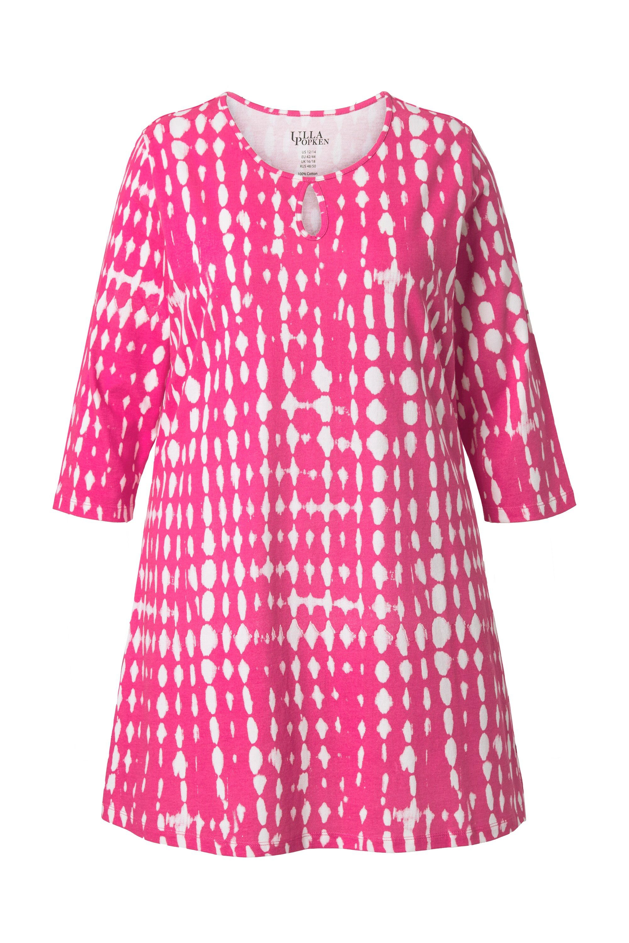 Ulla Popken Longshirt Longshirt Batikmuster Keyhole Rundhals 3/4-Arm