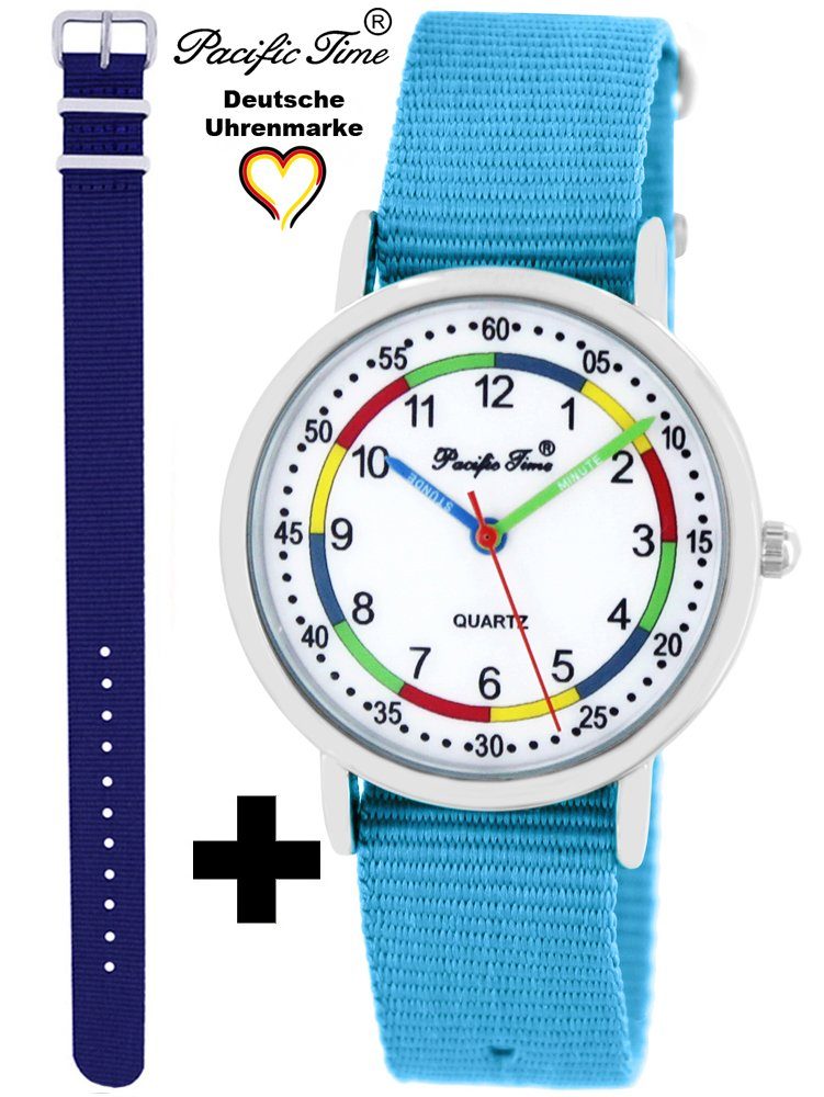 Pacific Time Quarzuhr Set Kinder Armbanduhr First Lernuhr Wechselarmband, Mix und Match Design - Gratis Versand blau und hellblau