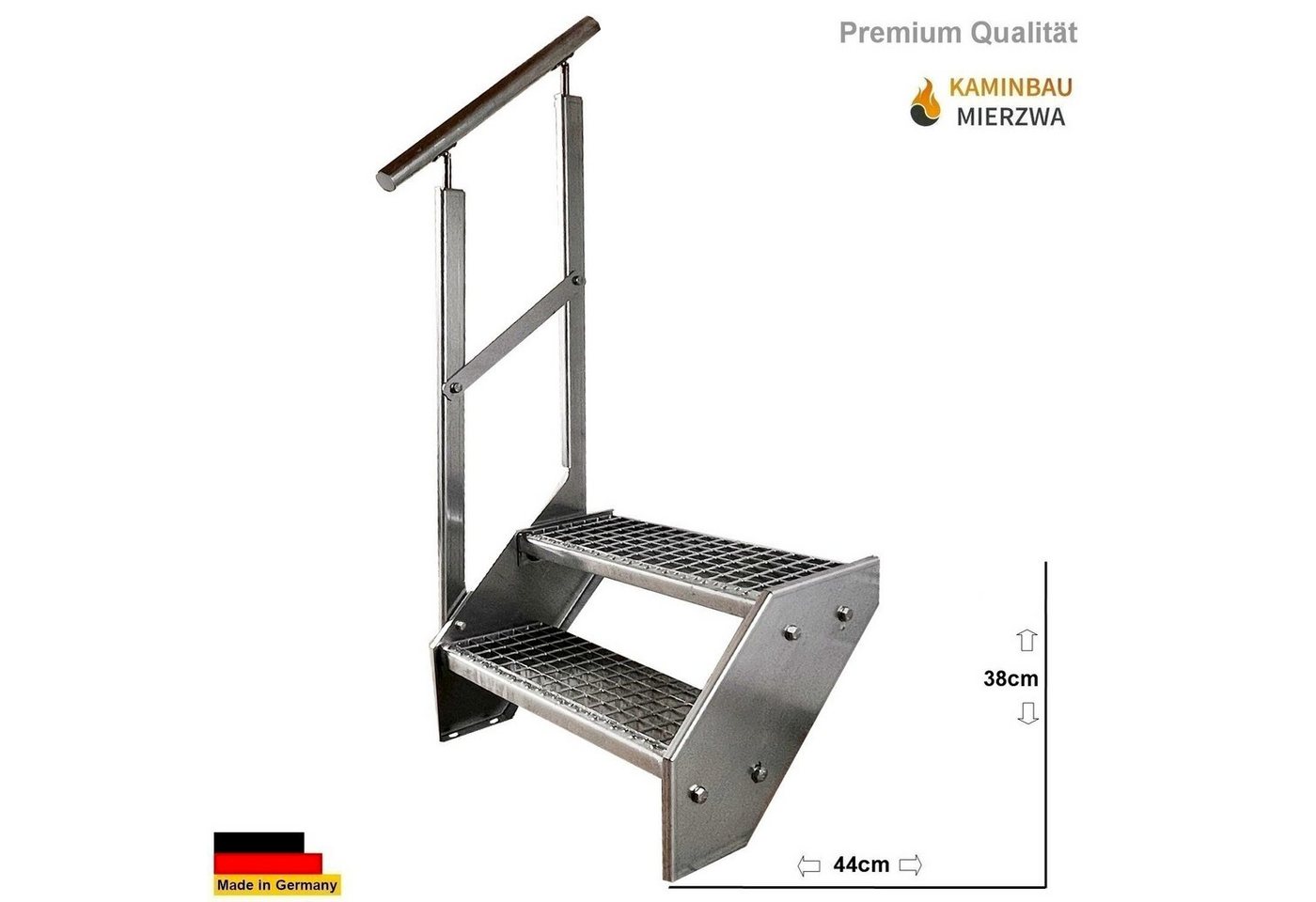 Thumbnail - Kaminbau Mierzwa Außentreppe Premium Treppe Verzinkt mit und ohne Geländer, für Geschosshöhen bis 38.00 cm, Stufen Gitte...
