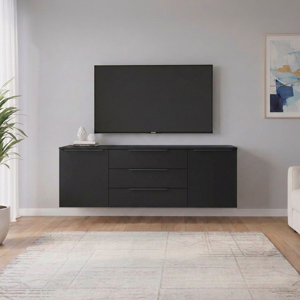borchardt Möbel Sideboard Tom, Kommode Breite 166cm, hängend oder stehend mit Metallgriffen, 2 Türen 3 Schubkästen, verstellbare Einlegeböden