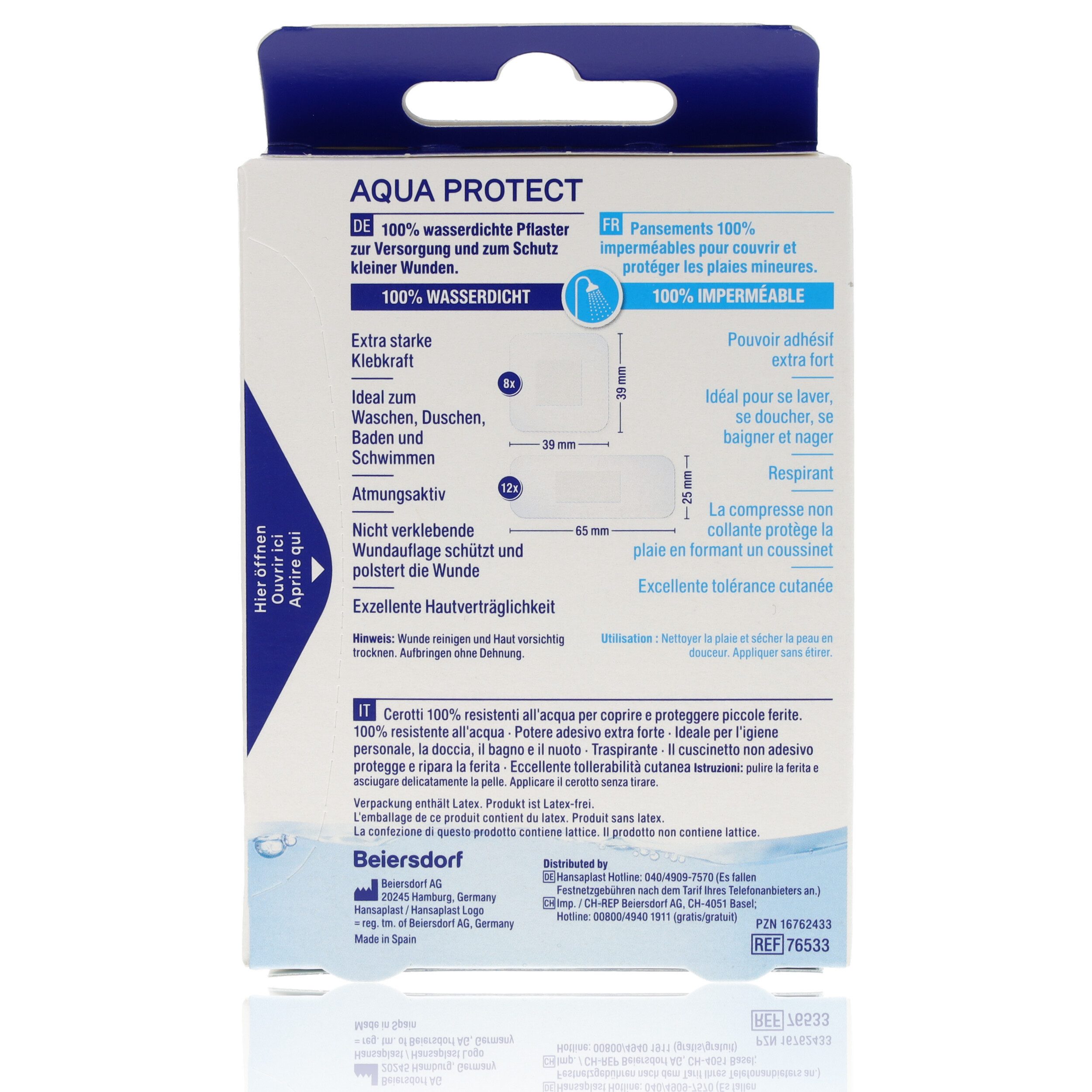 Hansaplast Wundpflaster Hansaplast Aqua Protect 20 Strips (Exzellente Hautverträglichkeit, 20 St., 20 Strips in 2 Größen), Wasserdichte Pflaster zum Baden, Duschen etc.
