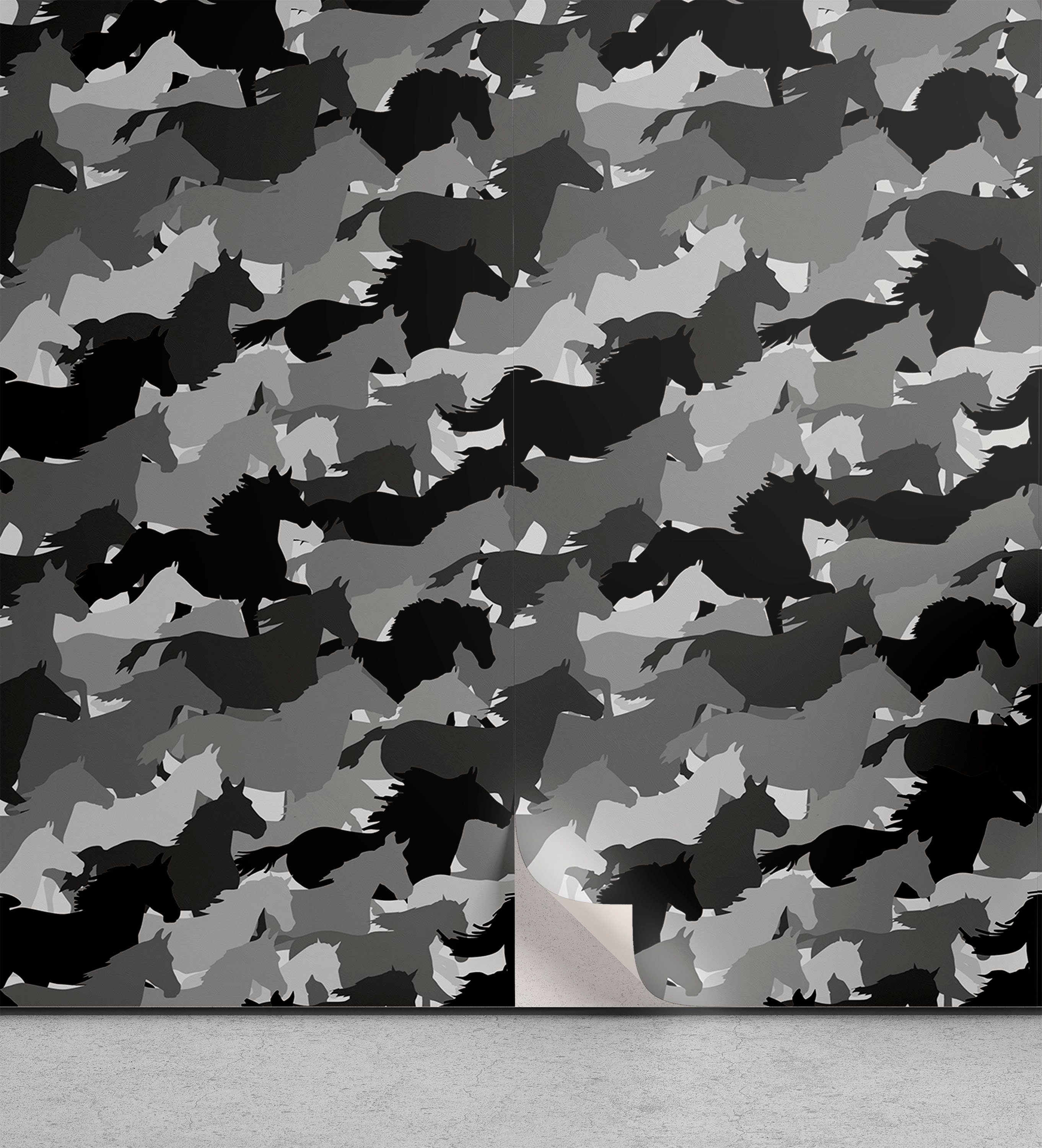 Abakuhaus Vinyltapete selbstklebendes Wohnzimmer Küchenakzent, Pferde Mustang Herde Tiere