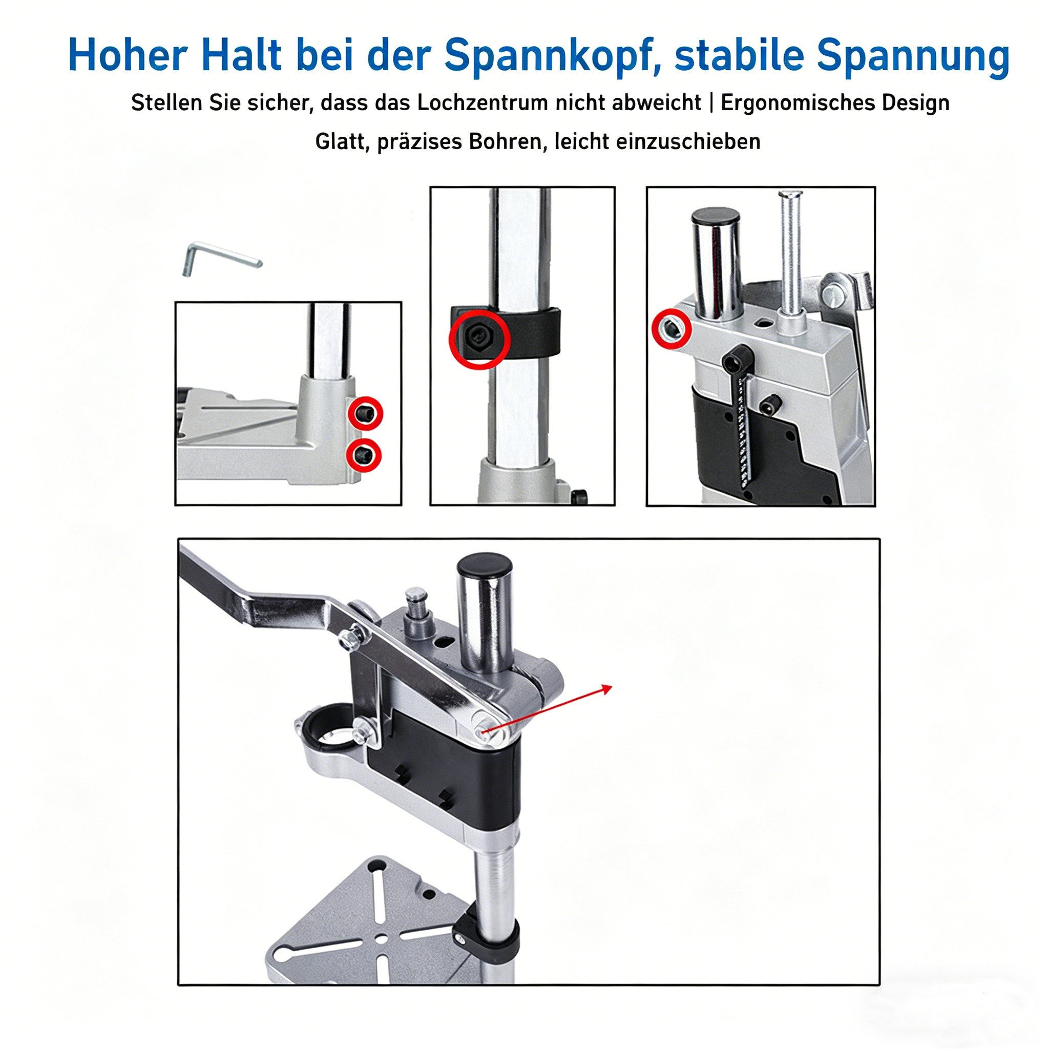 GARRYFIZH Bohrständer Bohrständer 90° drehbar für Bohrmaschine, 60mm Hub, Gusseisensockel, Multifunktionaler Bohrmaschinenständer, schwenkbar für präzise Bohrung