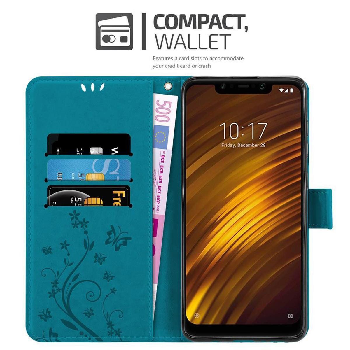 Cadorabo Handyhülle für Xiaomi Pocophone F1 Hülle Xiaomi Pocophone F1, Hülle Schutzhülle Blumen Flower mit Standfunktion Kartenfach Magnet