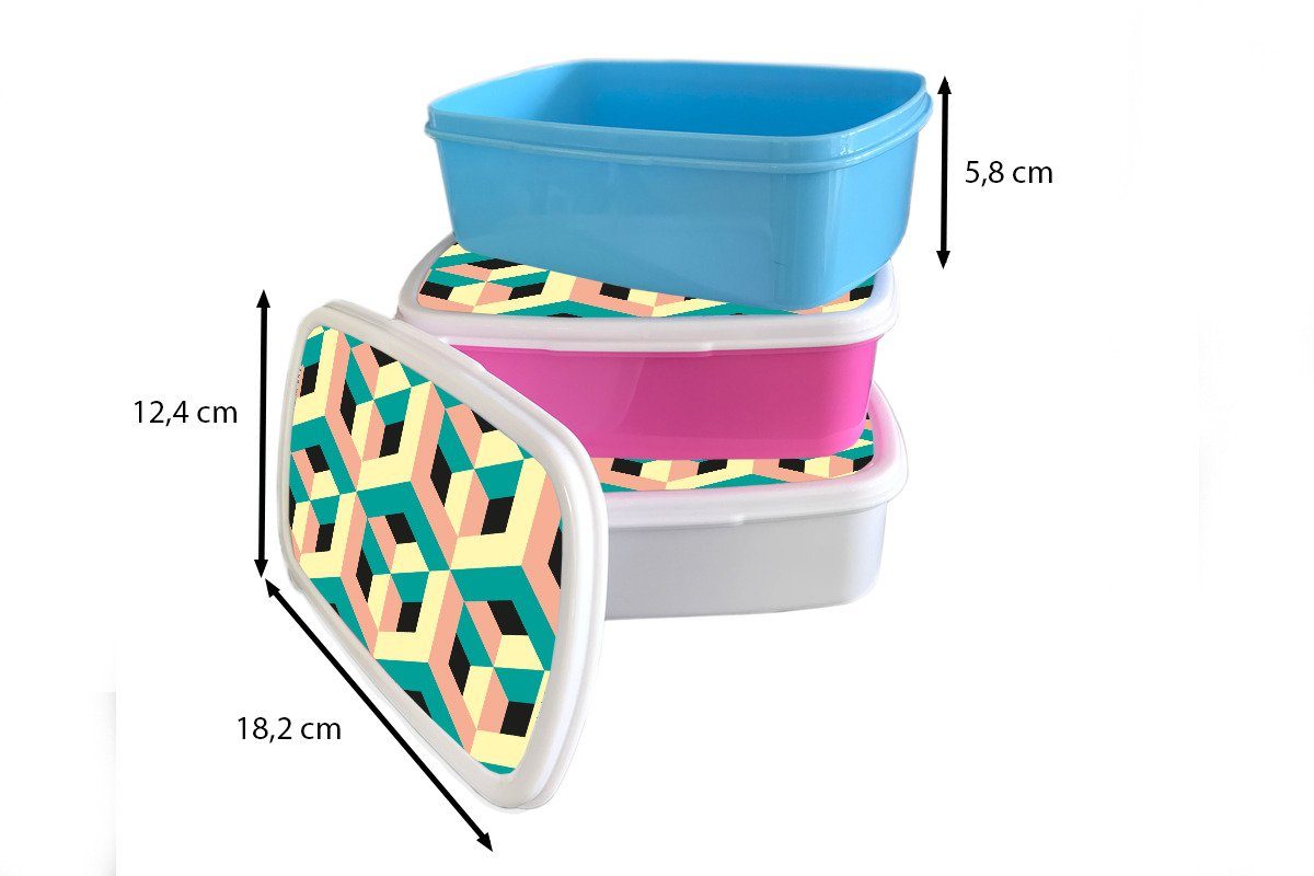 Erwachsene, Brotdose rosa (2-tlg), 3D MuchoWow Brotbox Kunststoff Muster für Kinder, Kunststoff, - Mädchen, Snackbox, Würfel, - Lunchbox