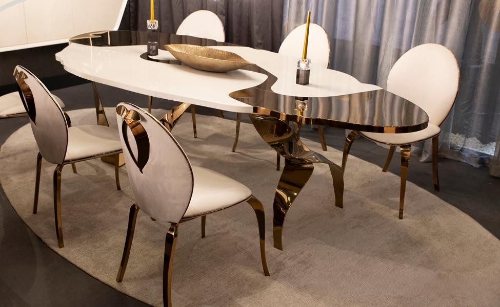 JVmoebel Essgruppe Luxus Essgruppe mit gold-weißen Stühlen und elegantem Design, (7-tlg., 7 tlg.ESSZIMMER SET (6x Stühle+Esstisch), Made in Europa