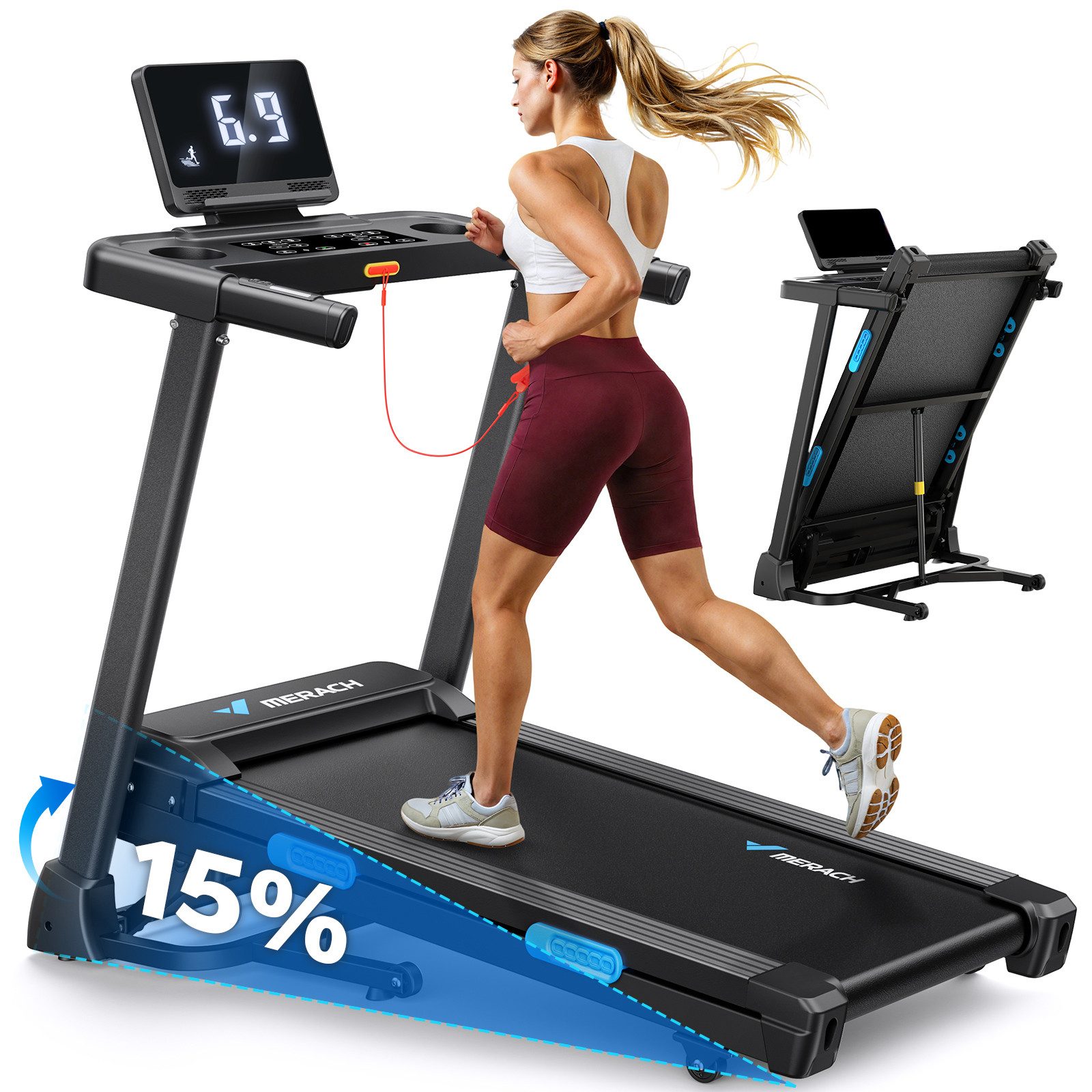 Laufband Elektrisches Laufband, Klappbares Laufband für Zuhause bis 12 km/h