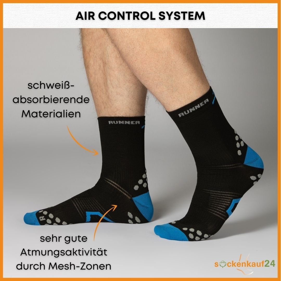 Atmungsaktive & Sportsocken sockenkauf24 Laufsocken WP Laufsocken Herren Damen 50201P (Schw/Bl-Schw/Gr-Schw, 3-Paar, Running Socks für 39-42)