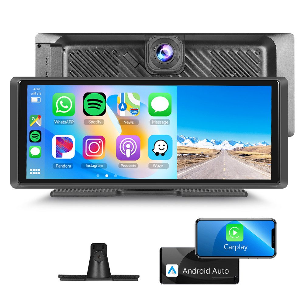Wireless CarPlay Android Auto, 8,1" Autoradio mit 2K Dashcam Hinten Navigationsgerät