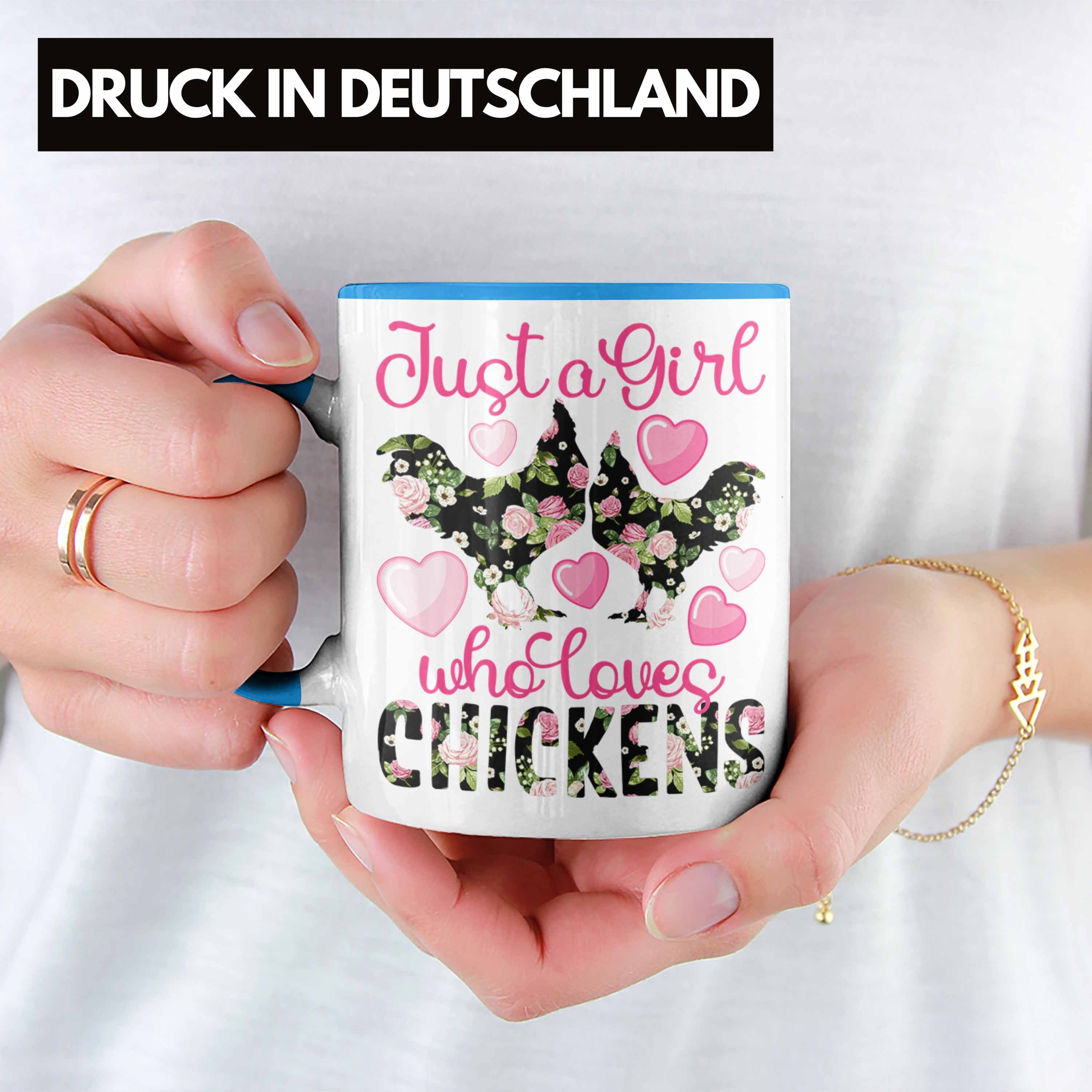 Who A Trendation Tasse Hühner Geschenk Blau Tasse "Just Girl Loves Chickens" Liebhaberinnen