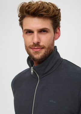 s.Oliver Allwetterjacke Sweatshirt-Jacke mit Stehkragen Logo, Streifen-Detail