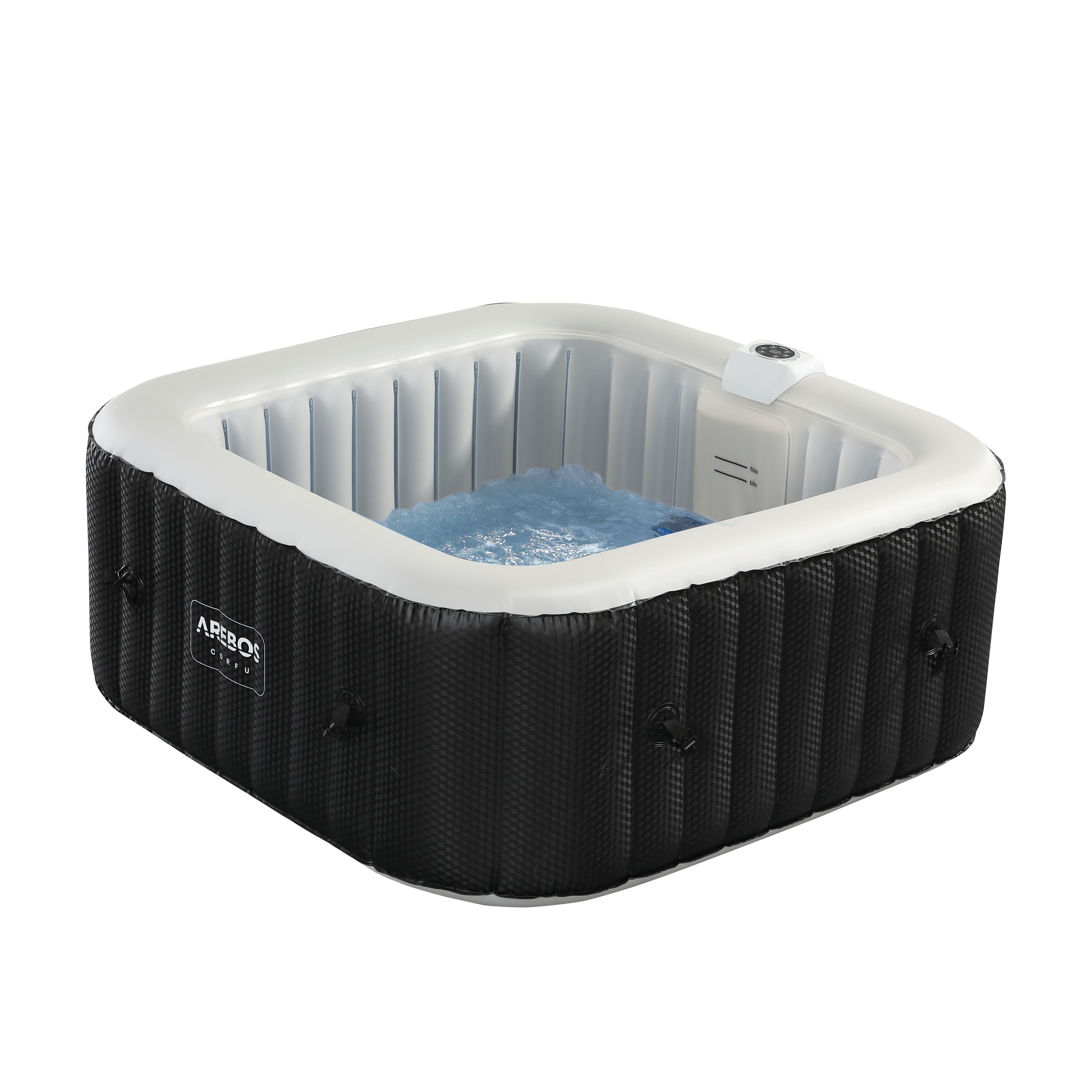 Arebos Whirlpool CORFU & TENERIFE Aufblasbar für 4 oder 6 Personen mit 100/130 Düsen, (Komplett-Set, LED-Beleuchtung), Für Outdoor & Indoor