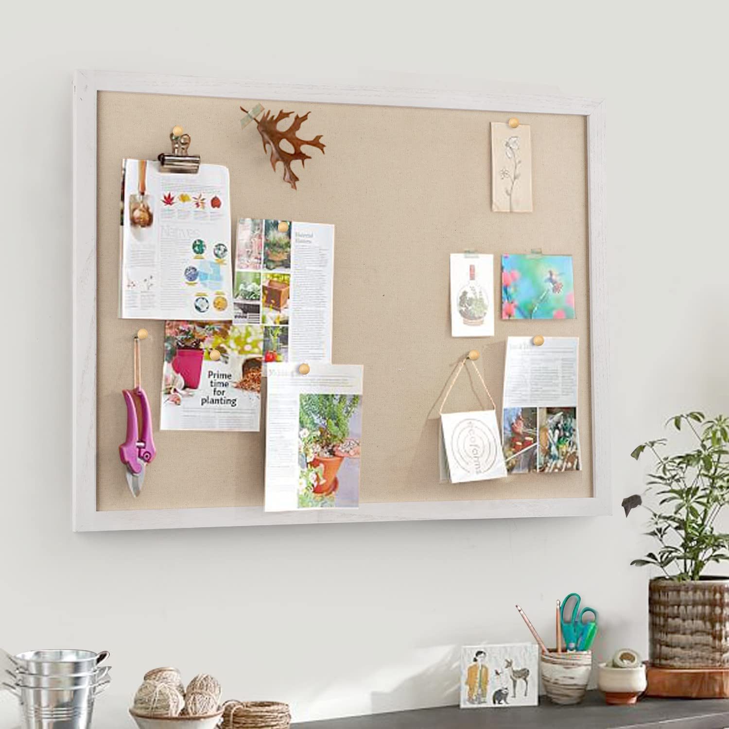 Emfogoo Pinnwand Groß mit Leinen, Pinnwand Kork 60x45CM mit Holzrahmen günstig online kaufen