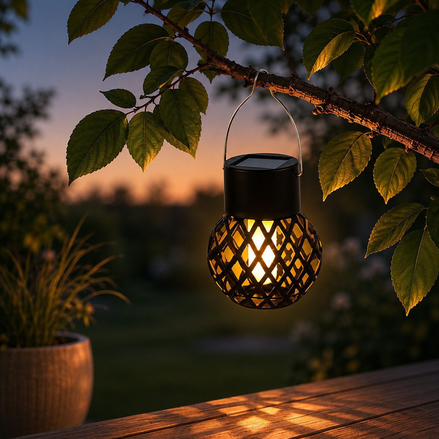 MARELIDA LED Solarleuchte LED Solar Hängeleuchte Feuerball Kugelleuchte mit Flammeneffekt H: 9cm, LED Classic, amber