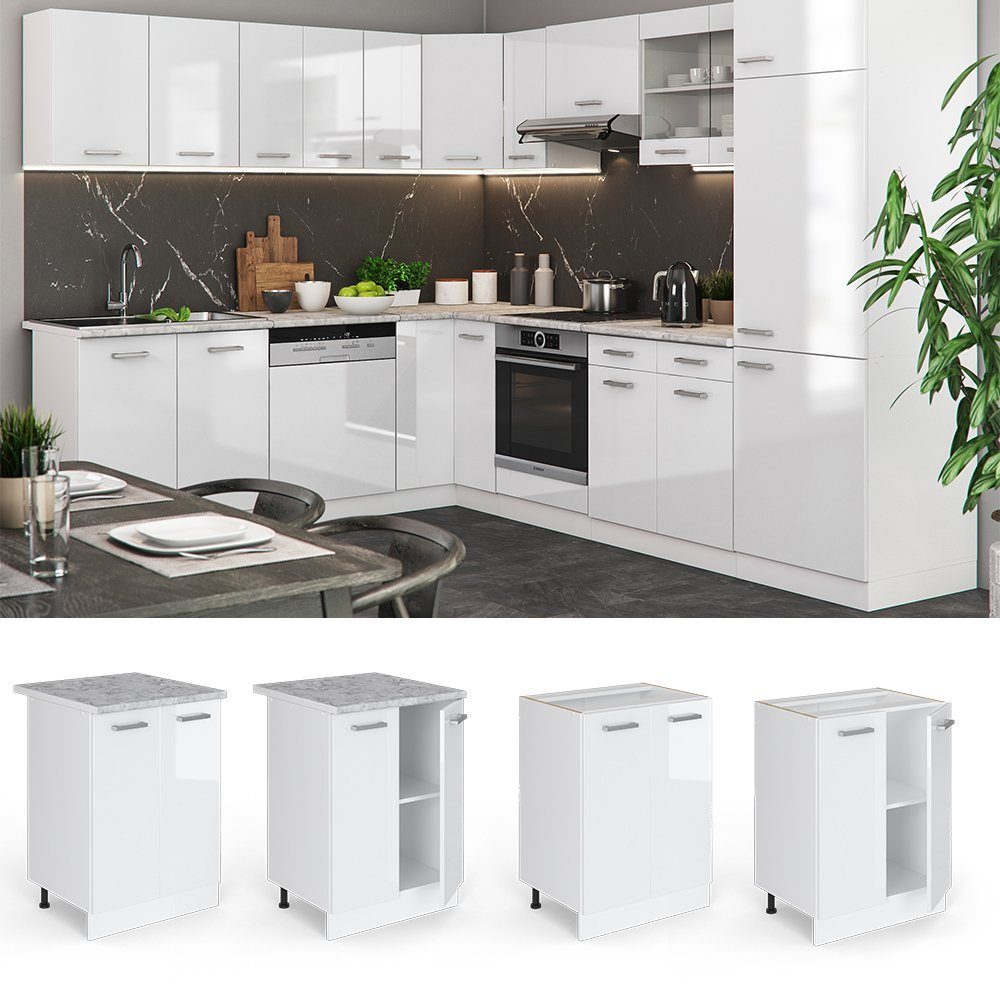 Vicco Unterschrank R-Line, Weiß Hochglanz/Weiß, 60 cm ohne Arbeitsplatte (1-St)
