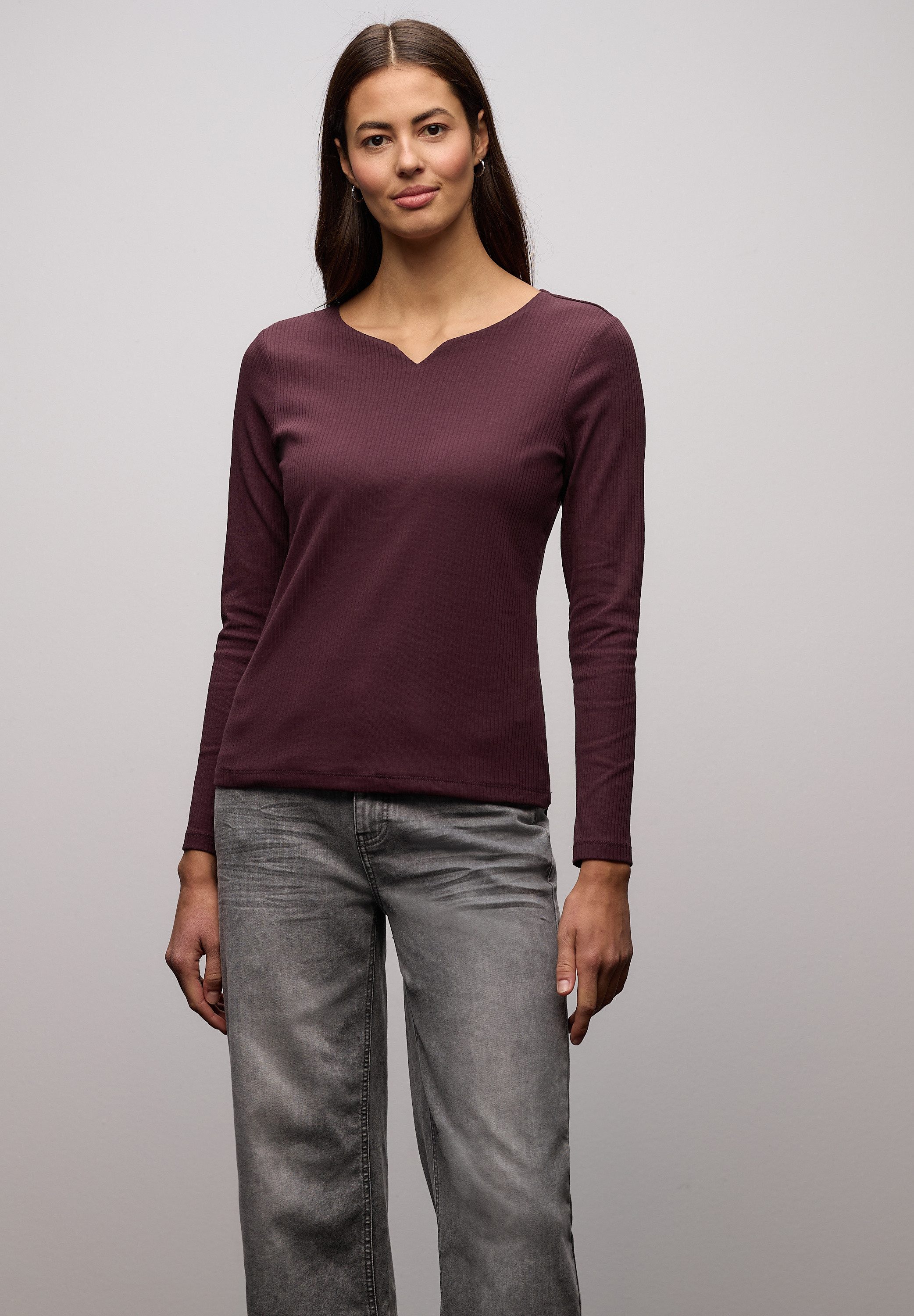 STREET ONE Langarmshirt aus Baumwolle mit Stretchante günstig online kaufen