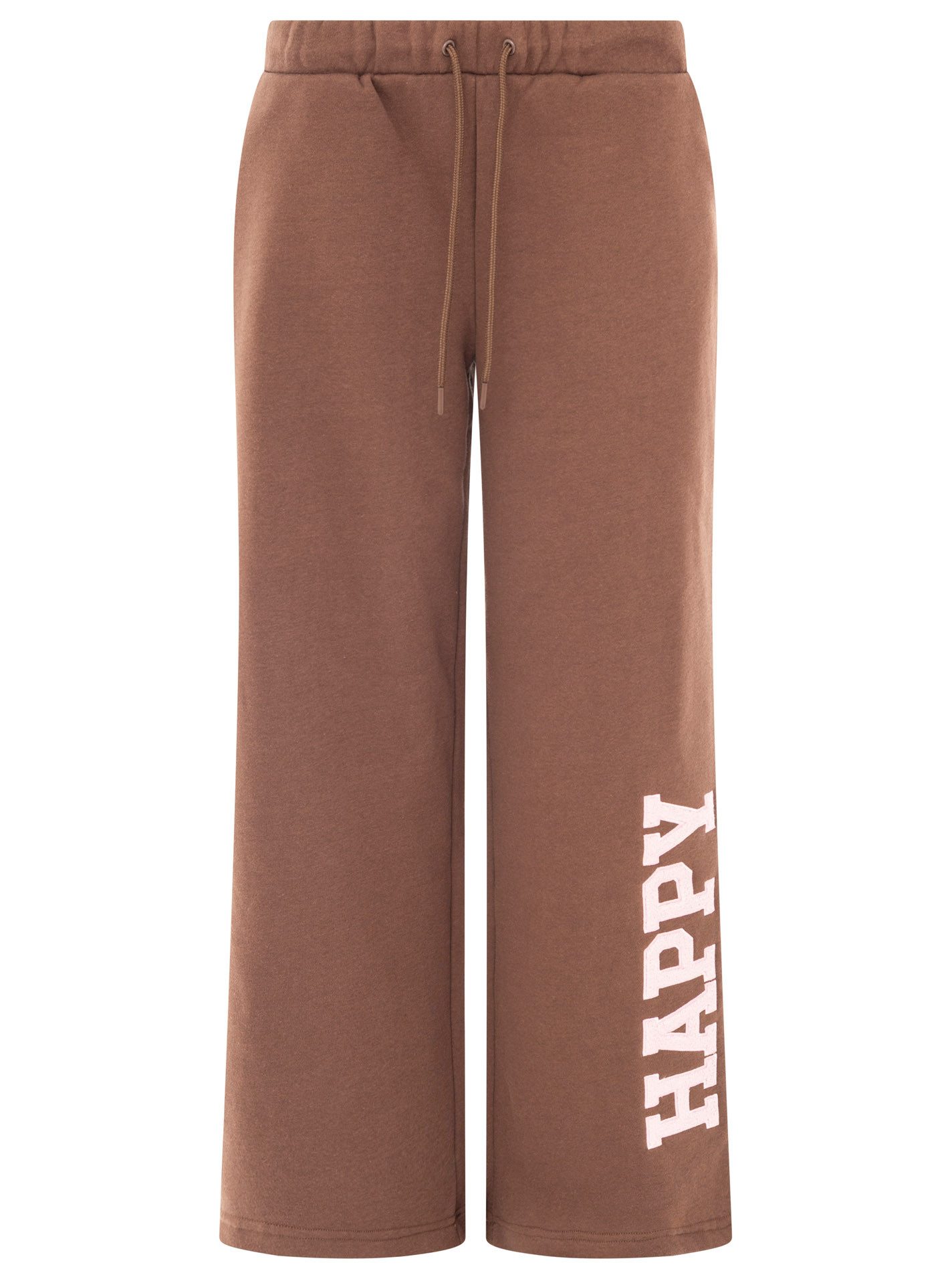 Zwillingsherz Sweathose "HAPPY" Statement Print, elastischer Bund mit Kordel, gerades Bein, Taschen