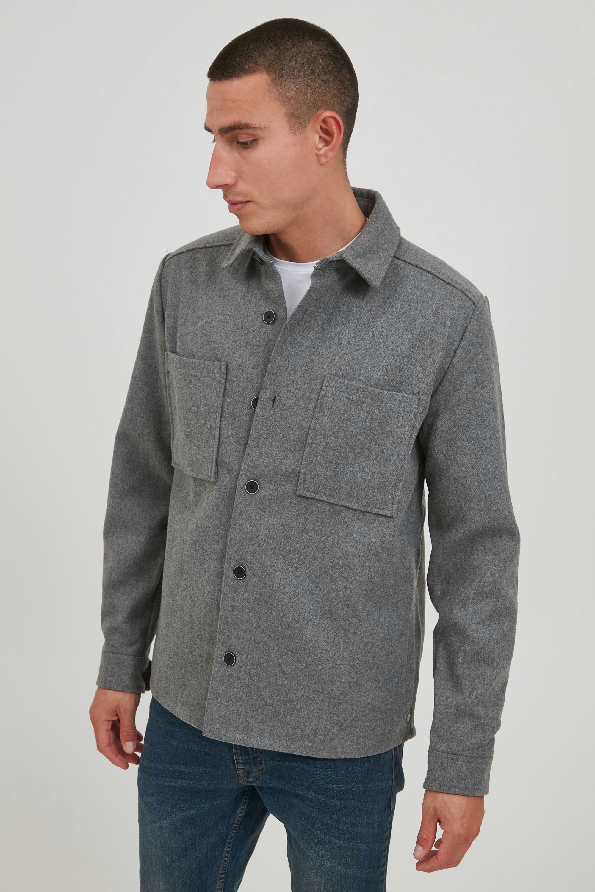 !Solid Steppjacke SDLiam Leichte Wolljacke mit Brusttaschen Medium Grey Melange (1802011)