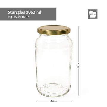 MamboCat Einmachglas 6er Set Rundglas 1062 ml To 82 goldener Deckel incl. Rezeptheft, Glas
