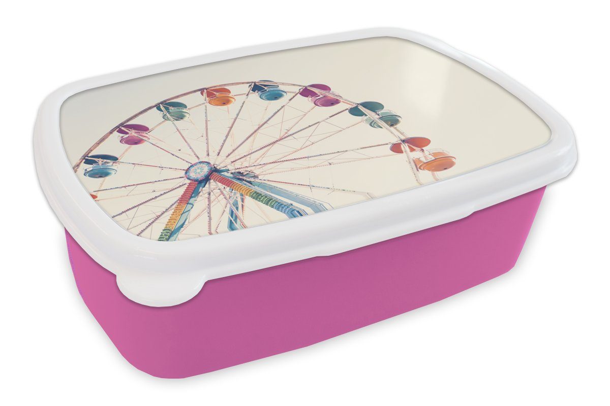 MuchoWow Lunchbox Riesenrad - Attraktion - Luft - Sommer - Orange, Kunststoff, (2-tlg), Brotbox für Erwachsene, Brotdose Kinder, Snackbox, Mädchen, Kunststoff rosa