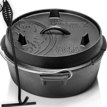 Petromax Schmortopf Feuertopf Dutch Oven ft4,5 ohne Füsse 2-4 Personen 3,5l, Gusseisen (Spar-Set, 6-tlg., Topf+Deckel+Deckelheber+Paste+Schaber+Feuer-Kit), induktionsgeeignet