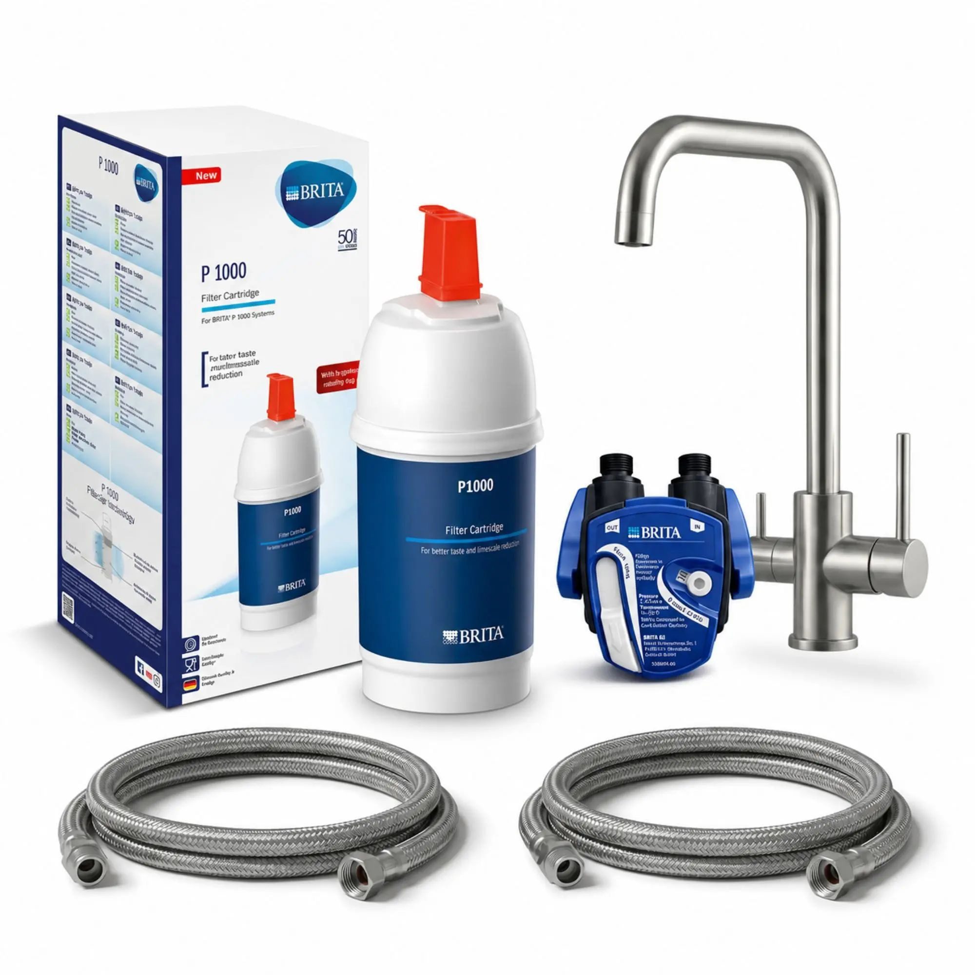 BRITA Wasserhahn-Wasserfilter, Untertischfilter inklusive 3-Wege-Küchenarmatur