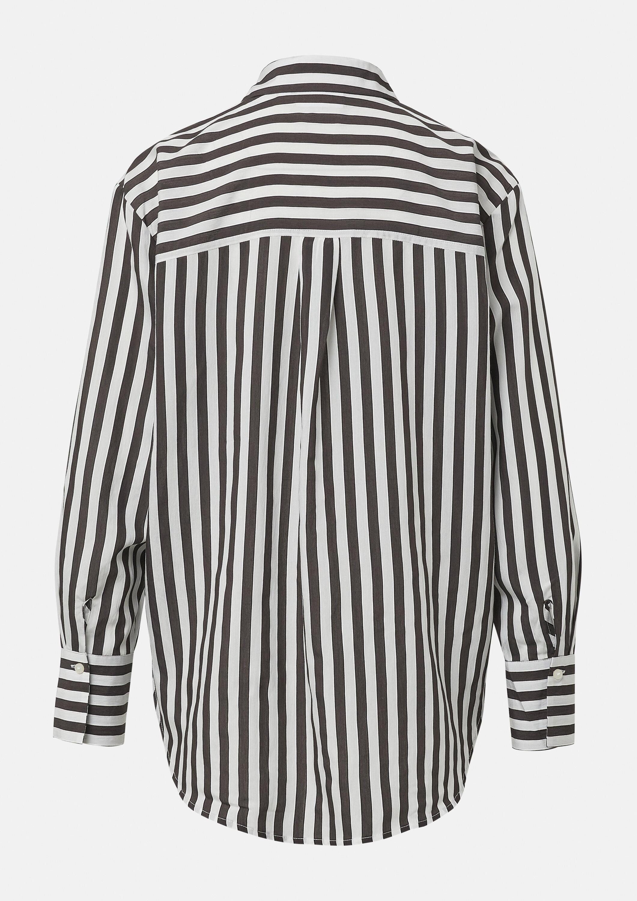 comma Langarmbluse Bluse Gestreifte Relaxed-Fit-Hemdbluse mit Brusttasche
