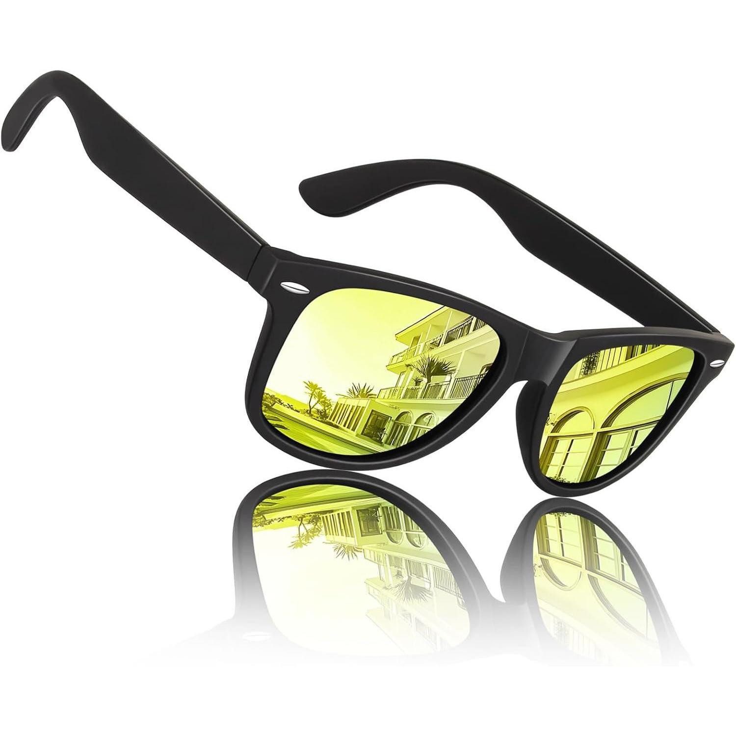 LuxusKollektion Retrosonnenbrille Sonnenbrille Herren Polarisiert Schwarz Rahmen Verspiegelte Gold Linse
