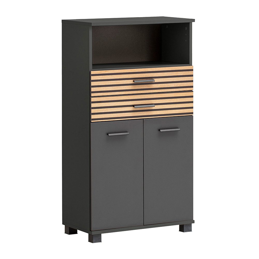 Lomadox Badkommode KANE-80, Badschrank anthrazit Akustikpaneel-Optik 59,8x110,5x32,6 cm