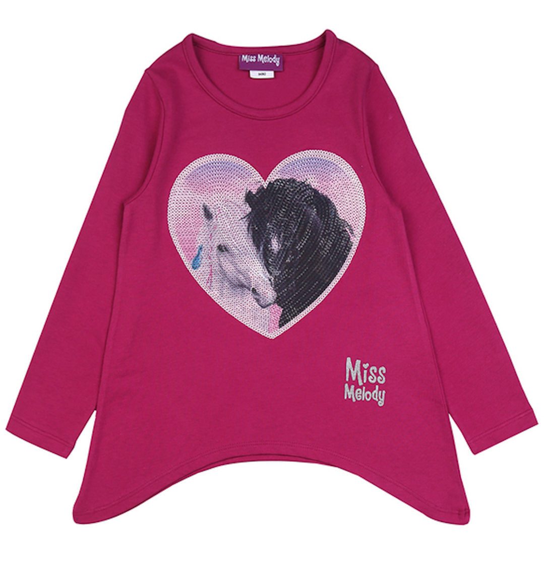 Miss Melody Langarmshirt Miss Melody Langarmshirt Pferde Herz Pailletten Zipfelshirt deep pink (1-tlg)