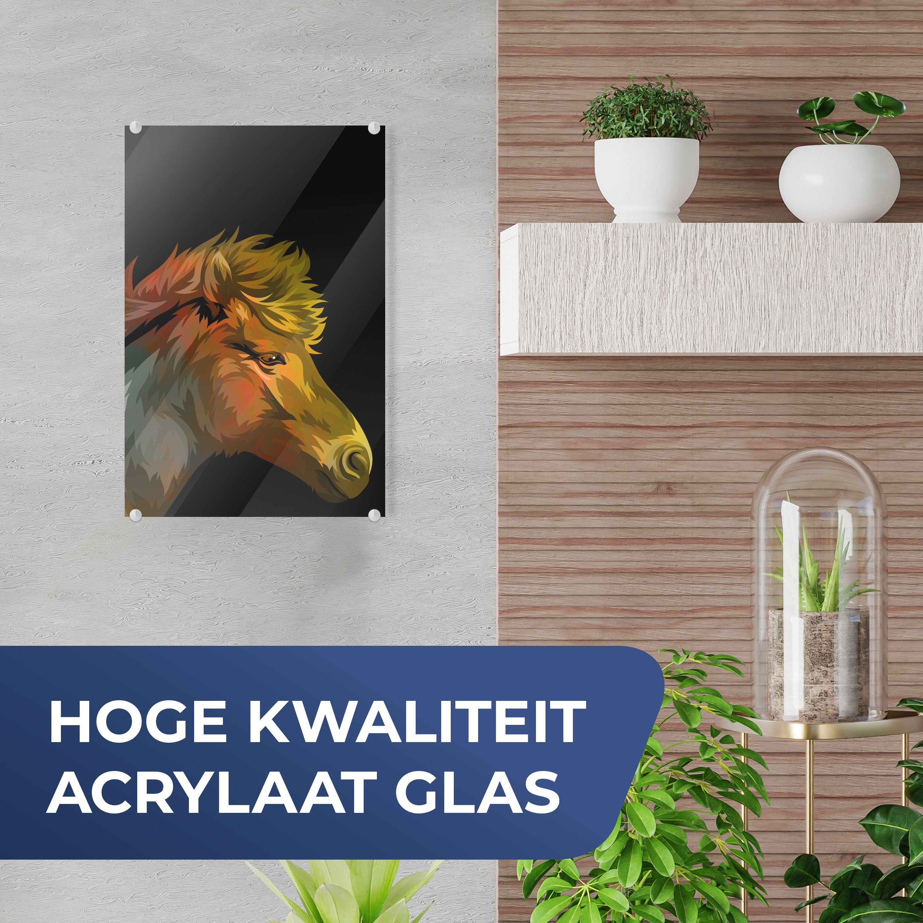 - Glas Pferd Wandbild Glas auf Acrylglasbild - auf - - Bilder Foto Rot - Kinder St), (1 Glasbilder - Schwarz Mädchen - - MuchoWow Mädchen, Wanddekoration