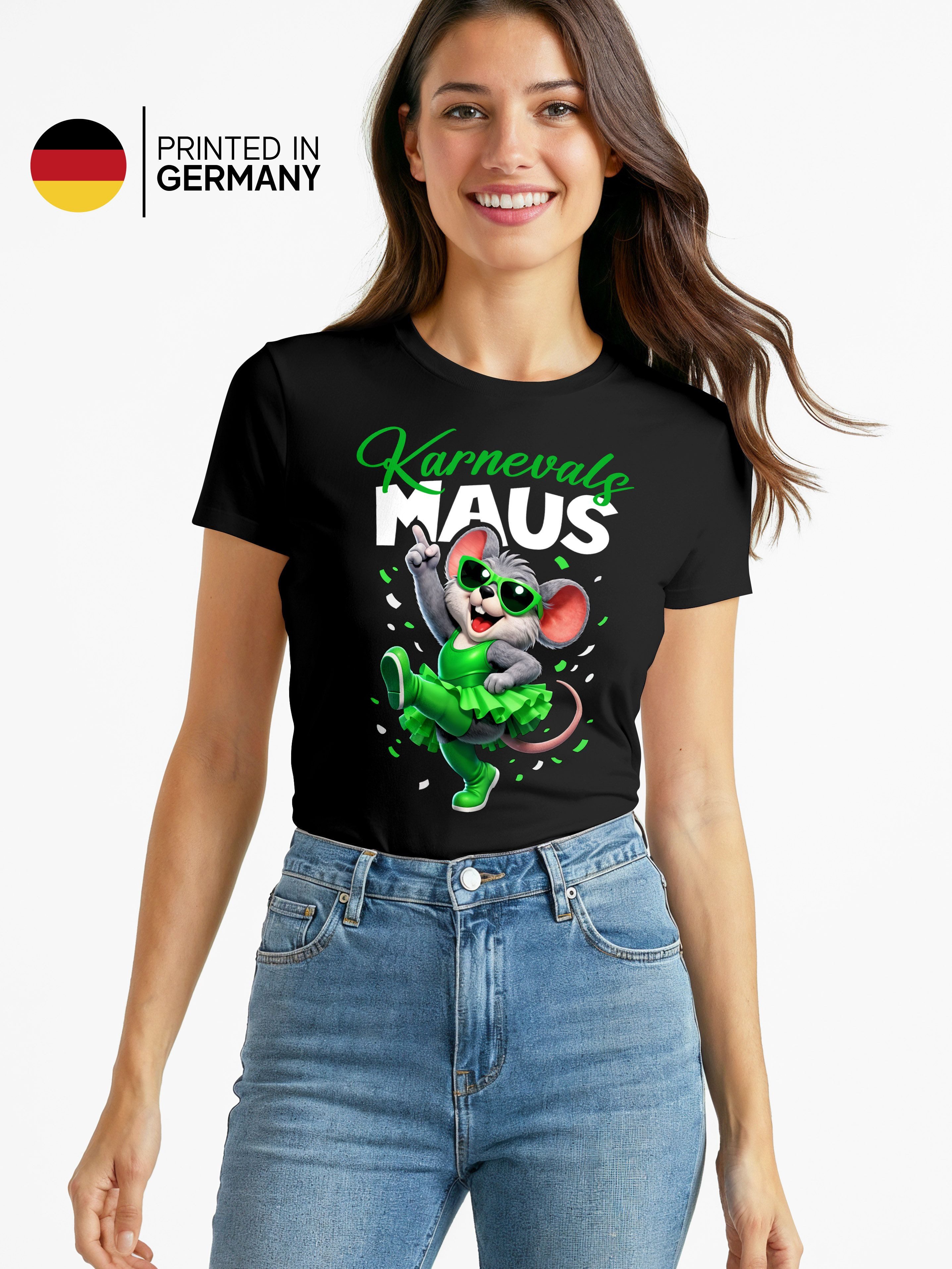 MoonWorks Print-Shirt Damen T-Shirt Karnevalsmaus Gruppenkostüm Fasching Karneval Ersatz mit Print
