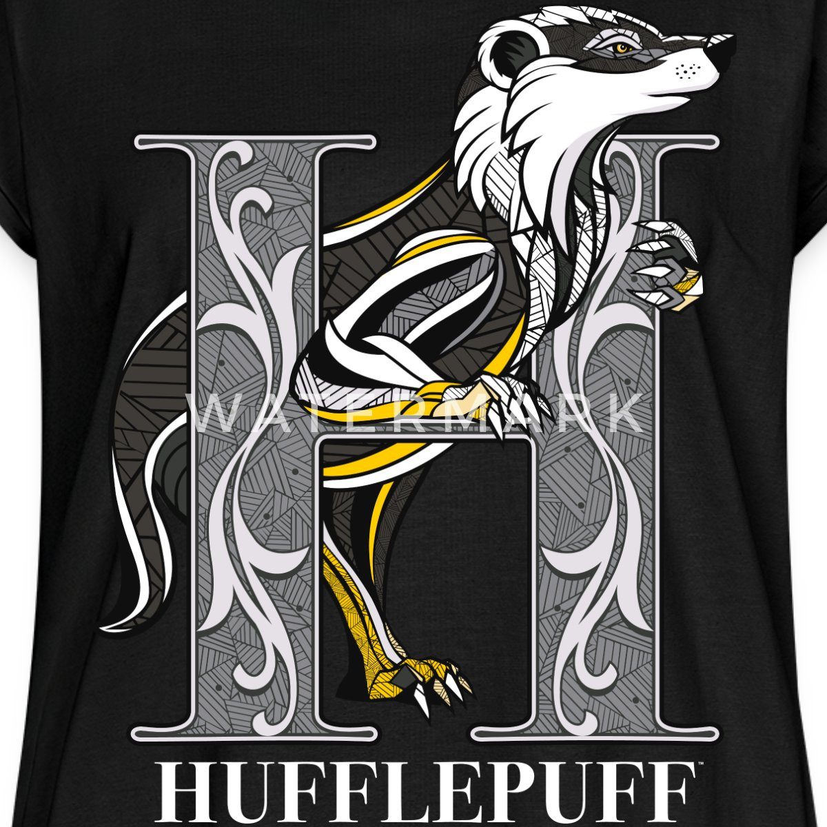 Spreadshirt T-Shirt Harry Potter Hufflepuff Gold monochrom Damen Casual Relaxed T-Shirt (1-tlg)