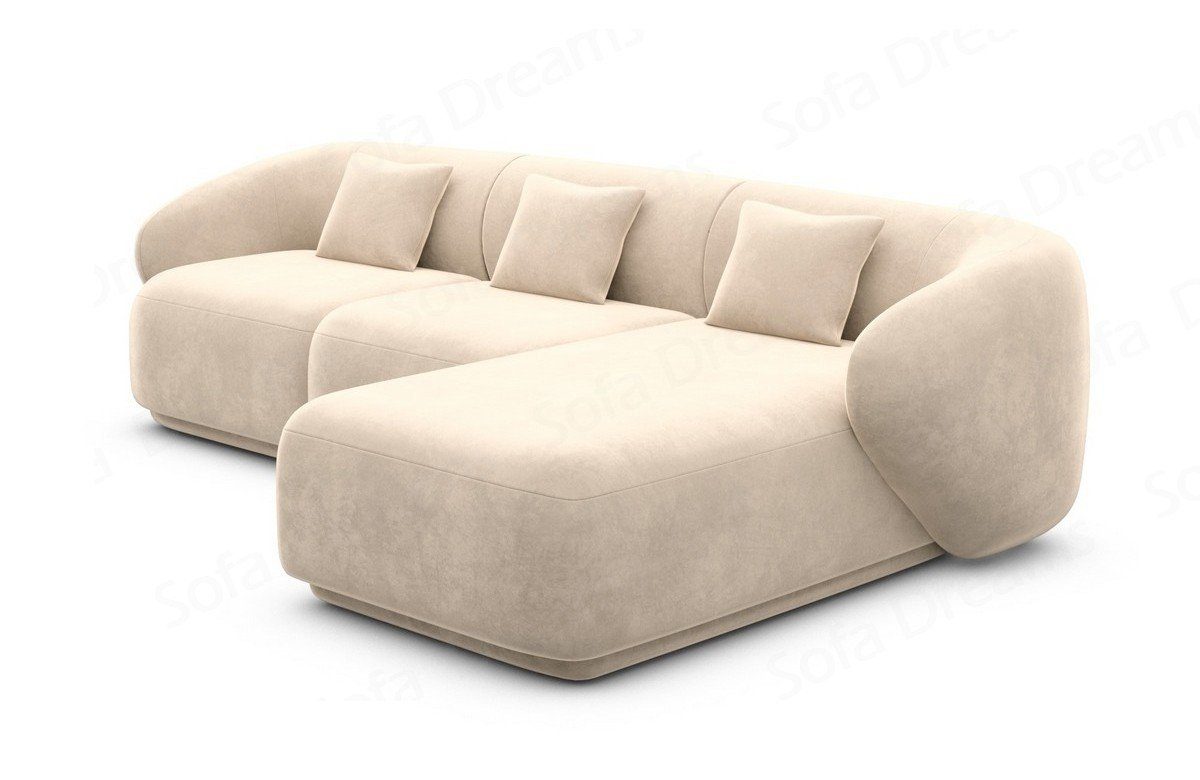 L Marbella Samtstoff mane Form Polster Couch Design Dreams Sofa mit Stoffsofa, Loungesofa beige02 Ecksofa kurz Sofa