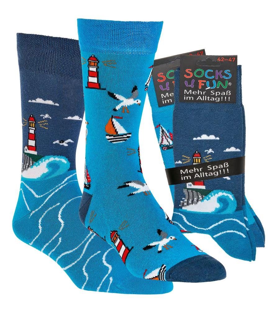 FussFreunde Freizeitsocken 2 Paar Fun Socken, Spaß mit Socken, über 70 Motive, ANTI-LOCH-GARANTIE Küstenglück